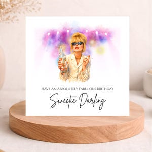 Patsy Stone Absolutely Fabulous Birthday Card, Funny Sweetie Darling Greeting Card for Her, Best Friend, Ab Fab Fan, Unique Watercolour Card