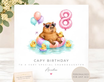 Personalised Capybara Birthday Card for Girls, Capybara Girls Birthday Card, Cute Capybara Birthday Card for Daughter Granddaughter Niece