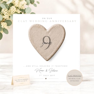 Personalised 9th Clay Anniversary Card, Printed Clay-Effect Illustration Anniversary Card, Pottery Anniversary Card, Elegant 9th Anniversary
