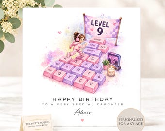 Personalised ASMR Keyboard Speed Run Birthday Card, Gaming Girl Card for Daughter Granddaughter or Niece, Girls 9th Birthday Card
