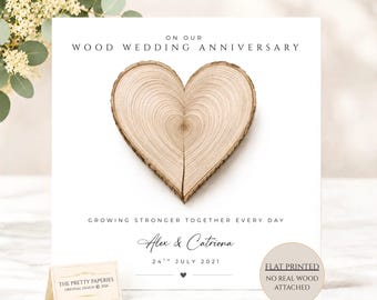 Wood Wedding Anniversary Card, 5th Wedding Anniversary Card, Personalised 5th Anniversary Card, 5 Year Wedding Anniversary Card