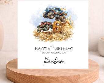 Tarjeta de cumpleaños personalizada de Monster Trucks para hijo, tarjeta de cumpleaños para hermano, cumpleaños de Monster Truck