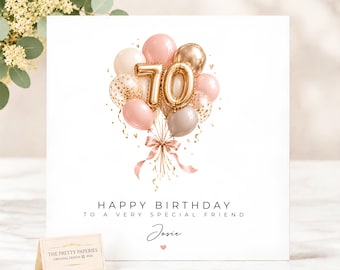 Personalised 70th Birthday Card for Mum Sister Auntie, Age 70 Balloon Birthday Card, Elegant 70th Birthday Card