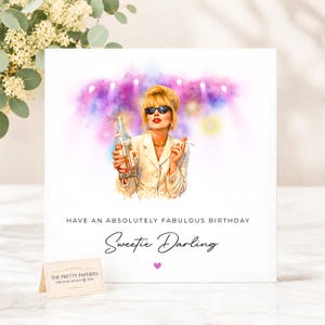 Patsy Stone Absolutely Fabulous Birthday Card, Funny Sweetie Darling Greeting Card for Her, Best Friend, Ab Fab Fan, Unique Watercolour Card