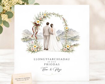 Personalised Welsh Wedding Card, Welsh Bride & Groom Card, Welsh Valleys Wedding, Daffodil Wedding Card, Llongyfarchiadau ar Eich Priodas
