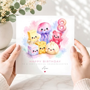 Personalised Squishy Birthday Card, Cute Squishy Inspired Kids Birthday Card, Kawaii 8th Birthday Card, Butter Squishy, Dumpling Squishy image 3