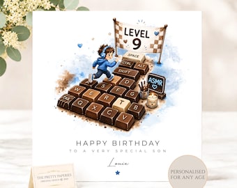 Personalised ASMR Chocolate Keyboard Speed Run Birthday Card, Gamer Boy Birthday Card for Son Grandson or Nephew, Boys 9th Birthday Card