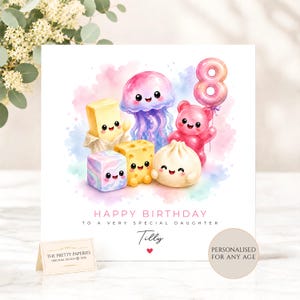 Personalised Squishy Birthday Card, Cute Squishy Inspired Kids Birthday Card, Kawaii 8th Birthday Card, Butter Squishy, Dumpling Squishy image 1