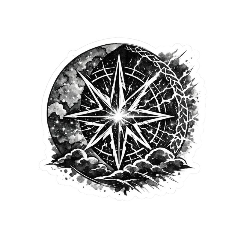 Nautical Compass Rose Sticker | Kiss-cut Vinyl Decal, Black & White ...