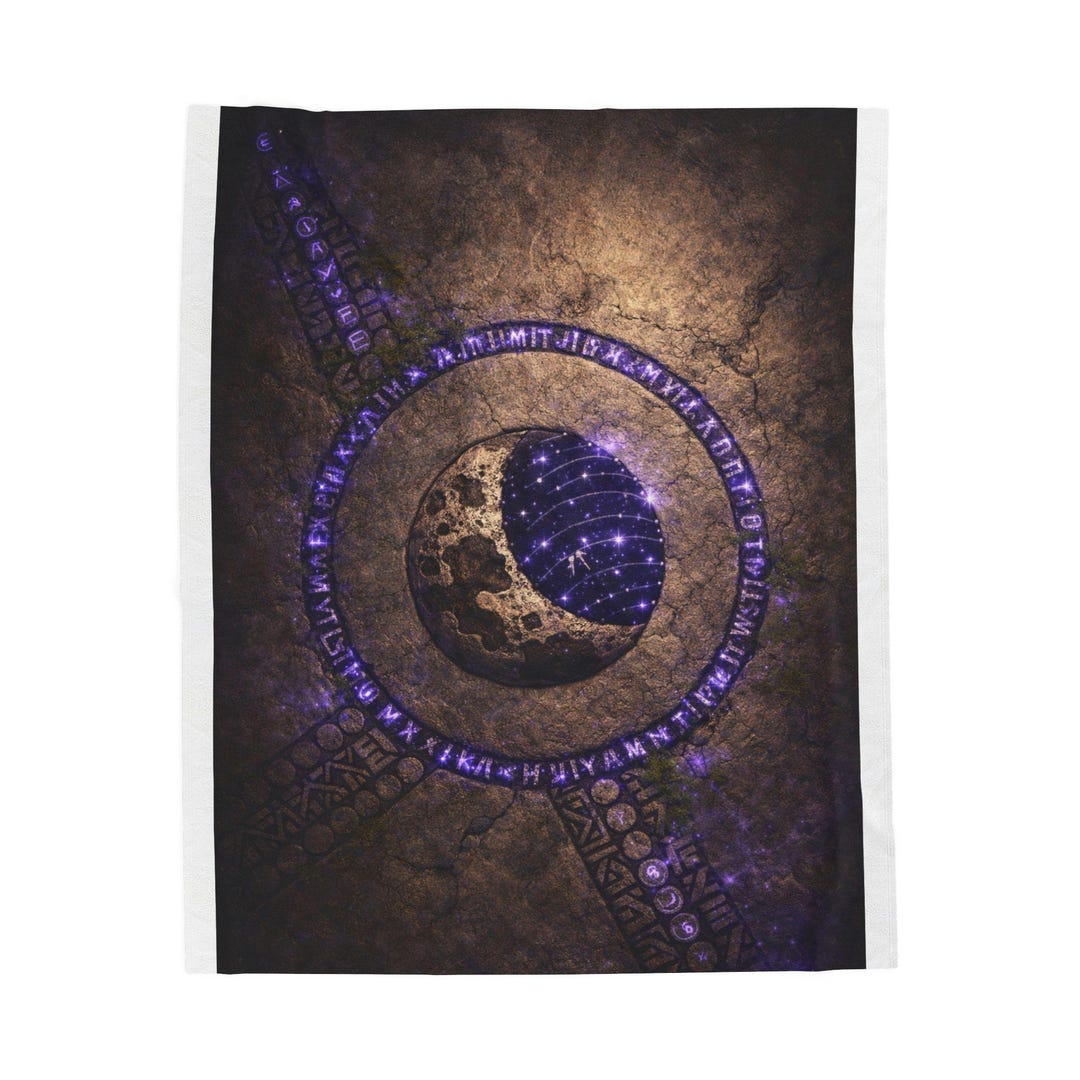 Universal Moon Rune Mystic Lunar Sigil Velveteen Plush Blanket | Moon Rune Circle, Purple ...