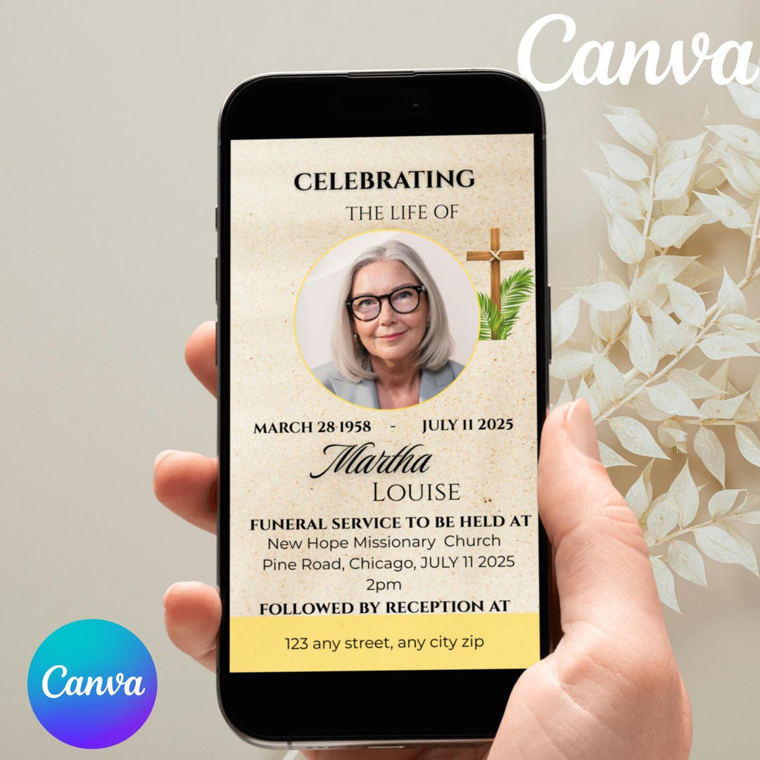 Editable Mobile Funeral Invitation | Canva Template | Instant Download ...