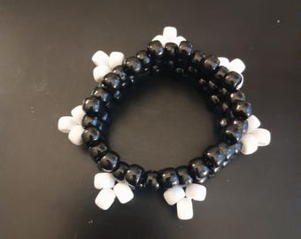 Multi Stitch Spiked Cuff Bracelet: Black and White Beaded Jewelry