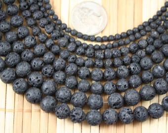 Natural Lava Rock Gem Stone 4/6/8/10/12mm Round Beads Strand, 15.5-inch Strand HV01