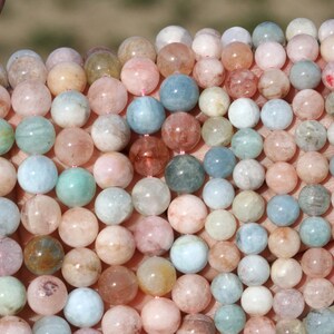 Natural Morganite+Aquamarine 6mm/8mm/10mm Round Beads, 15.5-Inch Strand G01031