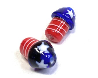 July 4th Patriotic Design Lampwork Firework Glass Beads (2 beads pack)