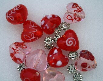 Heart Design Lampwork Glass Bracelet Bead Set (11 beads pack)