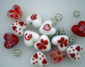 Heart Design Lampwork Glass Beads Bracelet Kit(12 beads pack)