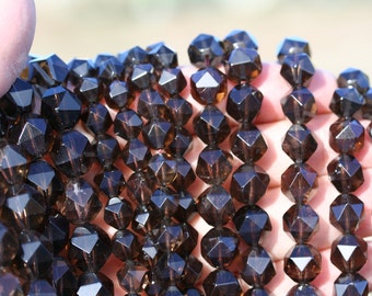 Natural Smoky Quartz 8mm/10mm/12mm Faceted(Diamond Cut) Round Beads, Full Strand J1205