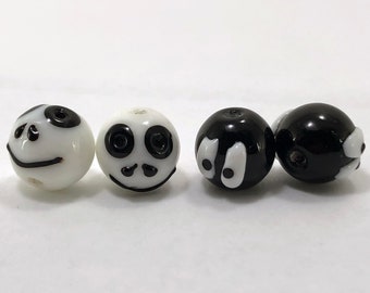 Cute Handmade Halloween Jack Skellington/Eye Emoji  Lampwork Glass Beads(Pack of 2 beads) J1599