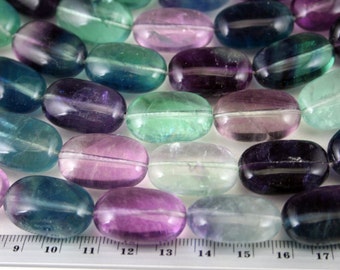 Natural Rainbow Fluorite Flat Oval Tumbled Beads Strand, 16-Inch Strand G01225