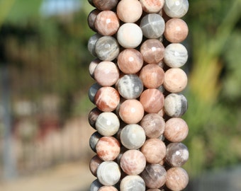 Natural Moonstone Multiple Color 10mm/12mm Faceted Round Beads, Full Strand G01090