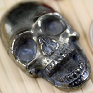 Exotic Natural Pyrite Skull Carved Pendant Bead J1321