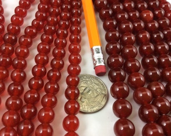 Natural Carnelian 8mm/10mm Round Beads, Full Strand G01046