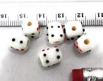 Tiny Casino Design Handmade Dice Lampwork Glass Beads (6 beads pack) J1599