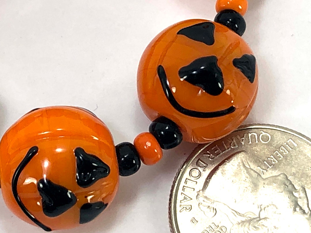 Halloween Jack O Lantern Pumpkin Lampwork Glass Beadspack of 12 ...