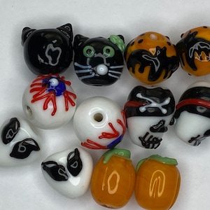 Halloween Design 6 Pairs Handmade Lampwork Glass Beads(Pack of 6 pairs) J1501