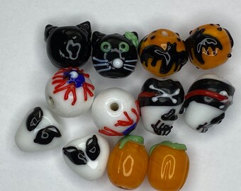 Halloween Design 6 Pairs Handmade Lampwork Glass Beads(Pack of 6 pairs) J1501