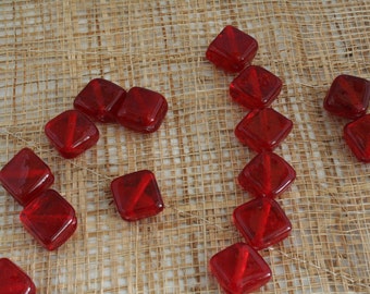 Flat Diamond Design Clear Red Glass Bead (12 beads pack)