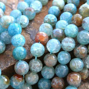 Blue Cherry Rainbow Agate(Heat Treated) 12mm Faceted Round Beads, Full Strand G01038