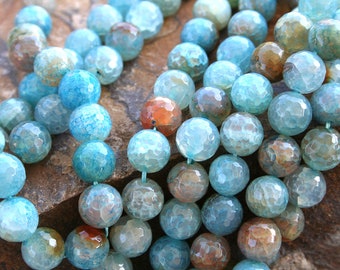 Blue Cherry Rainbow Agate(Heat Treated) 12mm Faceted Round Beads, Full Strand G01038