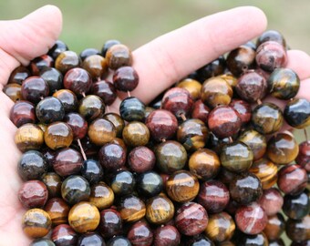 Natural Tiger's Eye 3 Colors 6mm/8mm/10mm/12mm/14mm Round Beads, 15.5-Inch Strand G01188