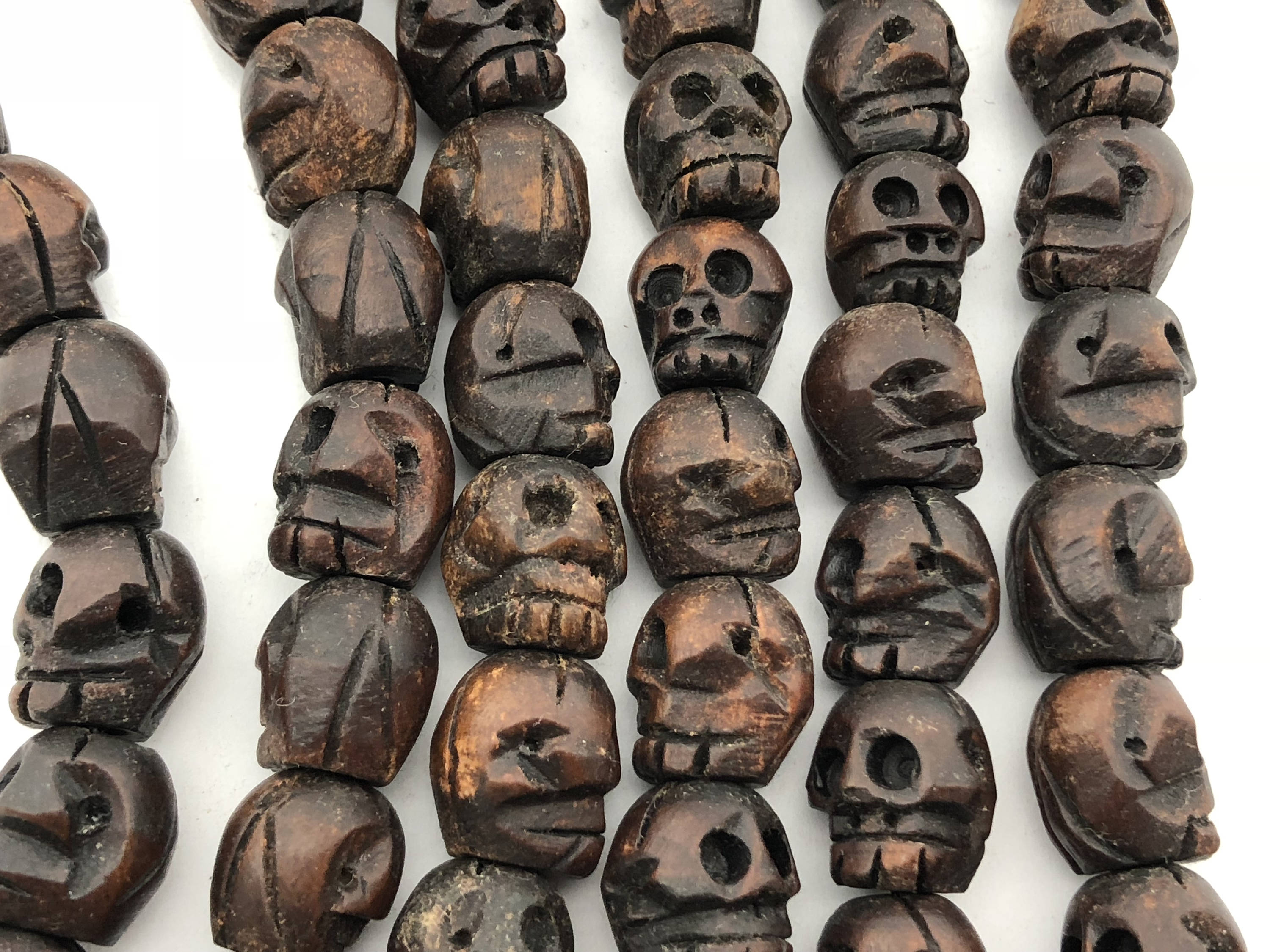 Wood 12mm x 13mm Carved Skull Beads (12)