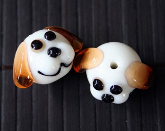 Dog Design Lampwork Glass Beads(2 beads pack) L01012