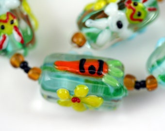 Easter Design Rectangle Lampwork Glass Beads, 12 Beads Pack L10111