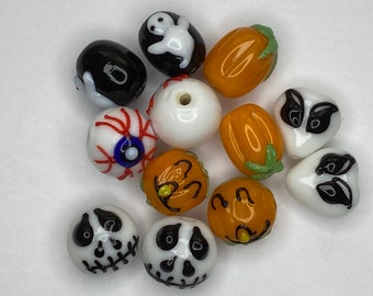 Halloween Design 6 Pairs Handmade Lampwork Glass Beads(Pack of 6 pairs) J1500