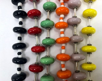 Italian Design 7mm x 14mm Rondelle Handmade Lampwork Glass Beads (12 beads Pack)