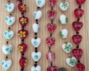 Heart Design Lampwork Handmade Glass Bead (12 beads pack)
