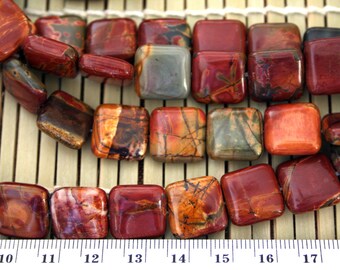 Natural Red Creek (Picasso) Jasper 5x14x14mm Cushion Cut Square Beads, Full Strand G01184