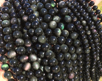 Natural Obsidian 8mm/10mm/12mm Round Beads, Full Strand G52222