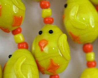 Easter Design Chick Lampwork Glass Beads, 12 Beads Pack L10111