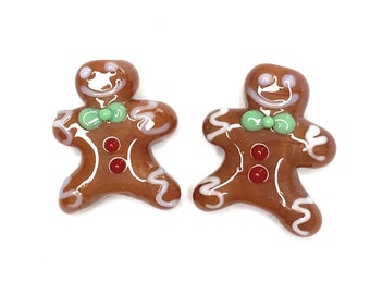 Christmas Gingerbread Man #2 Handmade Glass Beads (Pack of 2 beads)-L01021