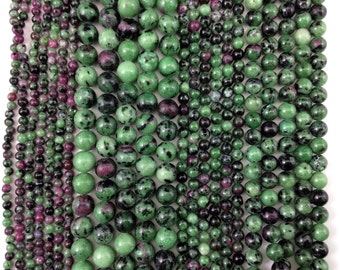 Natural Ruby Zoisite (Tourmaline Jade)  4mm/6mm/8mm/10mm Round Beads, Full Strand J1202