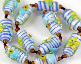 Easter Design Cylinder Lampwork Glass Beads, 12 Beads Pack L10111