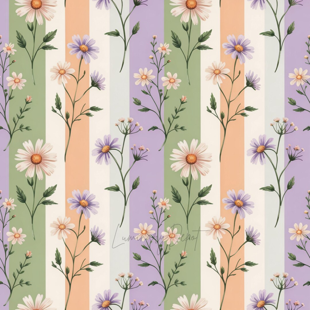 Flower Stripe Art, Seamless Pattern, Digital Download, Scrapbooking - Etsy