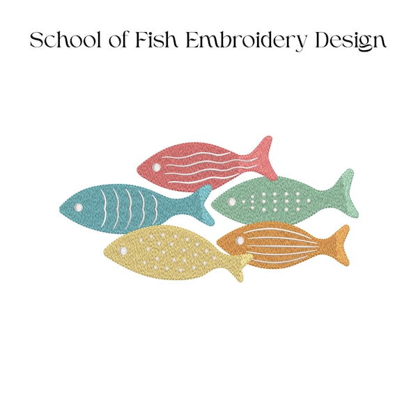 School of Fish Embroidery Design, Nautical Fish Machine Embroidery File, Coastal Fisherman Summer Pattern, Boys Girls Ocean Digital Download