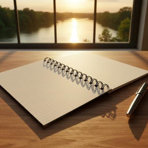 Sea-inspired reflective journal for wild swimmers with calming sunset view.